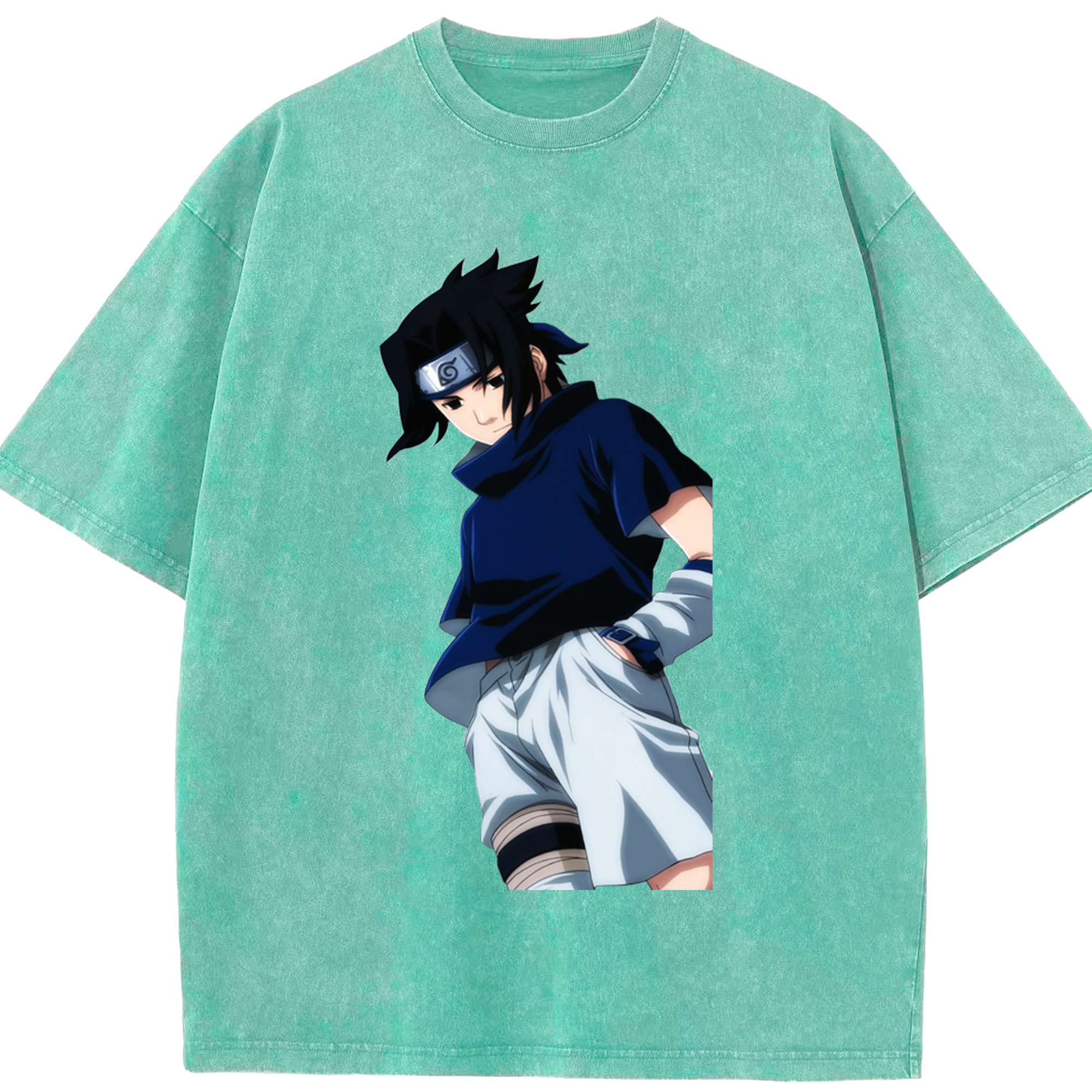（画像用） NARUTO -ナルト- うちは サスケ Uchiha Sasuke 綿100% ヴィンテージ風 半袖Tシャツ（フロントプリント）